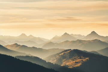 Fototapeta premium mountain range on the evening sun, landscape, generative ai 