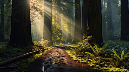 Redwood Forest in the sunlight, generative ai 