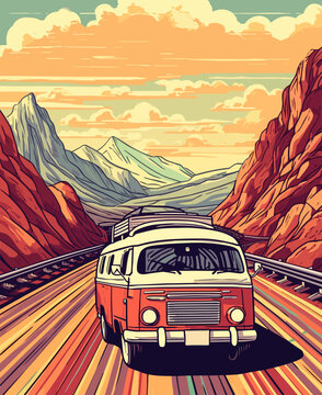 Road Trip USA Vector Illustration SVG Digital Download