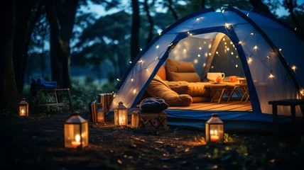 Foto auf Alu-Dibond camping tent in the forest.generative ai © GENERATIVE AI
