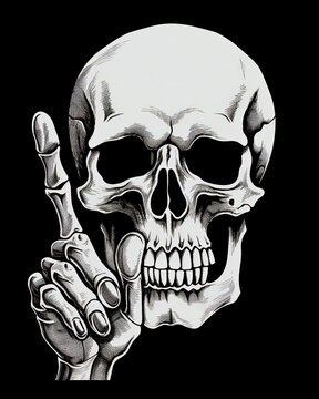 skull with a finger up on a black background, generative ai 