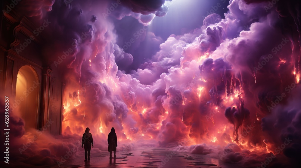 Wall mural two people standing in front of a huge cloud filled sky. generative ai