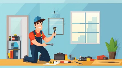 repairman repairing something at home