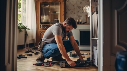 repairman repairing something at home