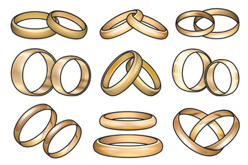 Wedding ring vector color set icon. Isolated color set icon jewelry for engagement.Vector illustration wedding ring on white background.