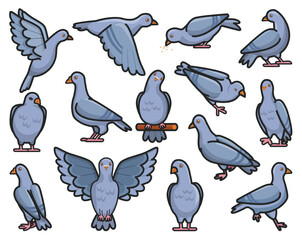 Pigeon of peace color vector illustration on white background.Vector illustration set icon dove of bird .Isolated set color icon pigeon.