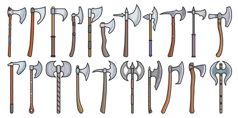 Medieval axe vector color set icon. Vector illustration medieva weapon on white background. Isolated color set icon medieval axe .
