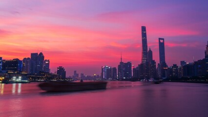 Fototapeta na wymiar Stunning aerial view of the skyline of Shanghai, China, featuring modern high-rise buildings