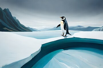 penguin on iceberg generated AI