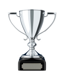 Silver trophy cup isolated on white background. Victory, best product, service or employee, second place. Png clipart isolated on transparent background - obrazy, fototapety, plakaty