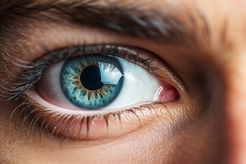 Obraz premium Macro shot of male human blue eye. High quality photo