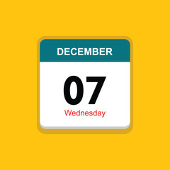 wednesday 07 december icon with yellow background, calender icon