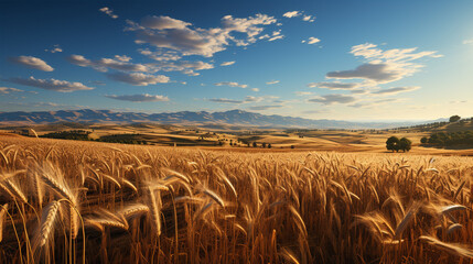 wheat plantation farm, golden grains, generative ai