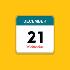 Fototapeta premium wednesday 21 december icon with yellow background, calender icon