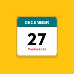 wednesday 27 december icon with yellow background, calender icon