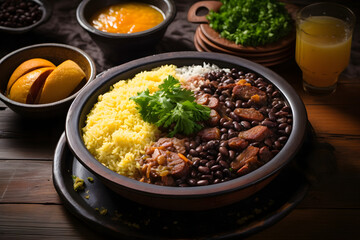 Feijoada: A Traditional Brazilian Dish - Top View of Flavorful Black Beans prato feito bar apresentacao 