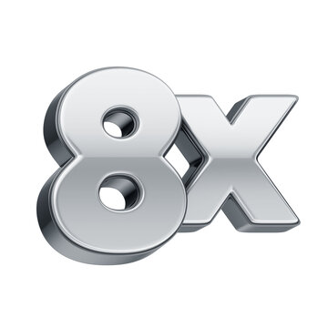 3D silver numbers with transparent background, representing "8x no interest"
