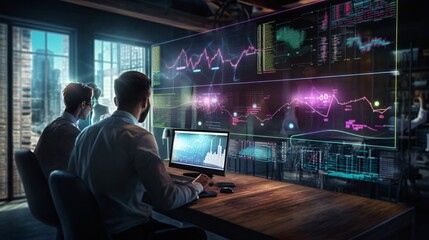 Traders or analysts designing and testing algorithmic trading strategies using AI algorithms and machine learning techniques, highlighting the complexity and precision involved