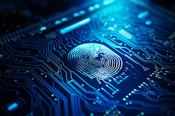 Fingerprint integrated in a printed circuit, releasing binary codes. Biometric security . High quality photo