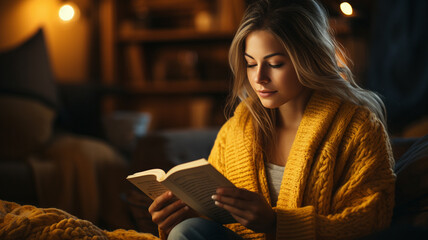 beautiful girl reading book.generative ai