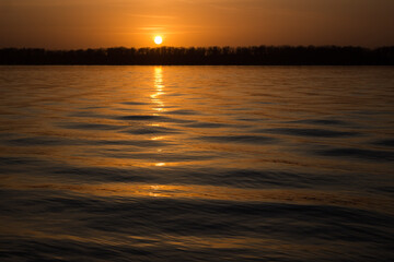 Sunset over the Volga river in Samara, Russia.