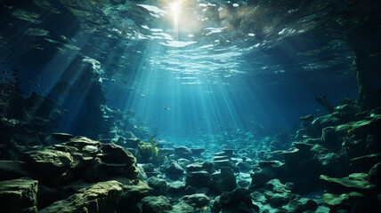 Fototapeta na wymiar underwater scene with fish and coral reef in the sea.generative ai
