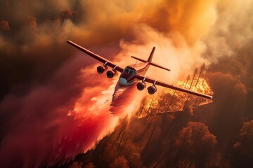 Fototapeta na wymiar The plane extinguishes a forest fire.