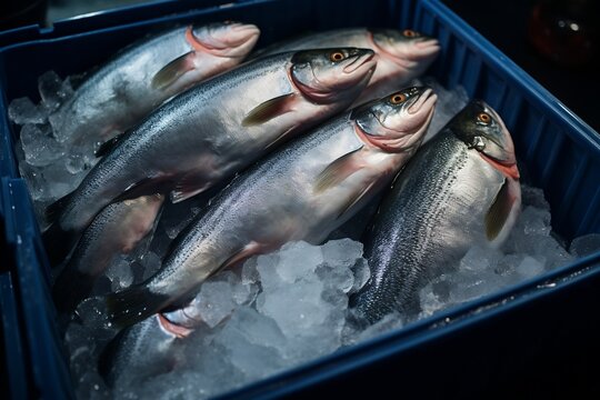 Abundance of Frozen Salmon Fish in a Thermal Box: Storage and Preservation Concept. AI