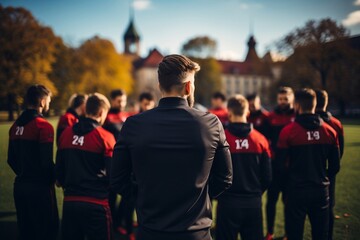 Coach Training Sports Team - View from the Back. AI