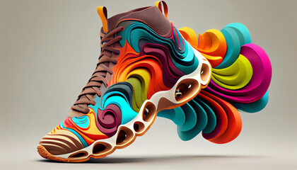 Fototapeta na wymiar abstract colorful background and 3D colorful sneakers