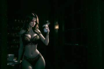 sexy woman in lace lingerie posing in studio.generative ai
