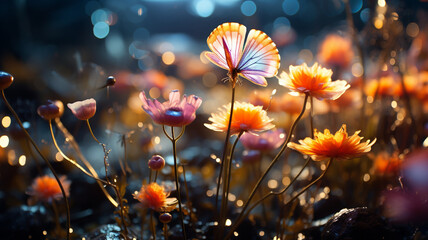 fantasy scene with magic forest and plants.generative ai