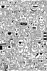 Fototapeta premium Illustration of coloring book doodle crowd cute alien monster Created with Generative AI technology.