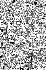 Illustration of coloring book doodle crowd cute alien monster Created with Generative AI technology.