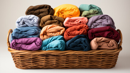 Fototapeta na wymiar many different colored clothes in basket on beige background.generative ai