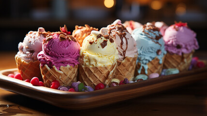 close - up view of delicious ice cream cones.generative ai