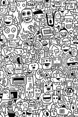 Obraz premium Illustration of coloring book doodle crowd cute alien monster Created with Generative AI technology.
