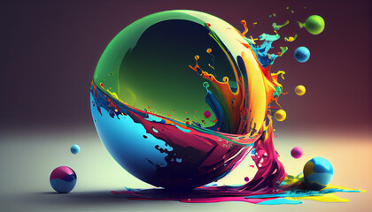 background with globe and paint glob 3D art - obrazy, fototapety, plakaty