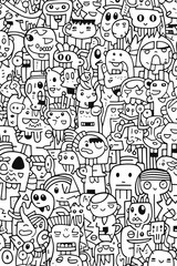 Illustration of coloring book doodle crowd cute alien monster Created with Generative AI technology.