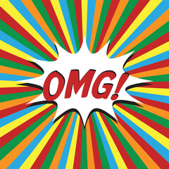 Comic lettering OMG! in the speech bubble comic style flat design.  Exclamation OH MY GOD
