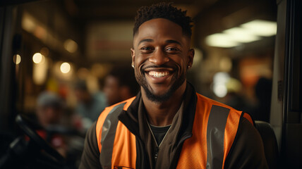 Naklejka premium portrait of smiling african man in car.generative ai