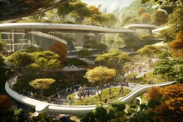 Fototapeta premium Conceptual of eco public park with clean energy in the future Created with Generative AI technology.