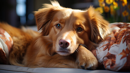 golden retriever in front of a window.generative ai