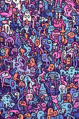 Naklejka premium Illustration of colorful doodle crowd cute alien and monster Created with Generative AI technology.