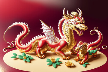 Chinese golden dragon. Generative AI