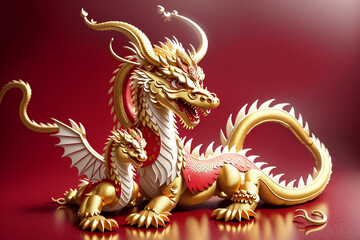 Fototapeta premium Chinese golden dragon. Generative AI