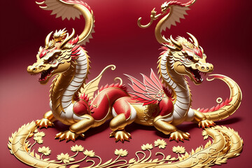 Fototapeta premium Chinese golden dragon. Generative AI