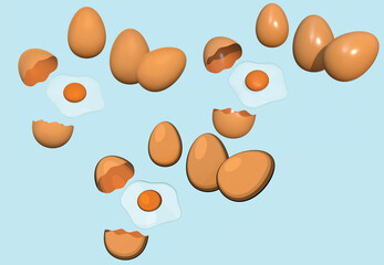 3d illustration Egg and half isolated on light blue background