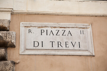 Sign of Piazza Fontana di Trevi, Rome, Italy. 
