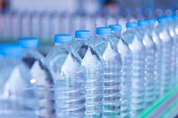 Water bottle on a factory production conveyor belt line
